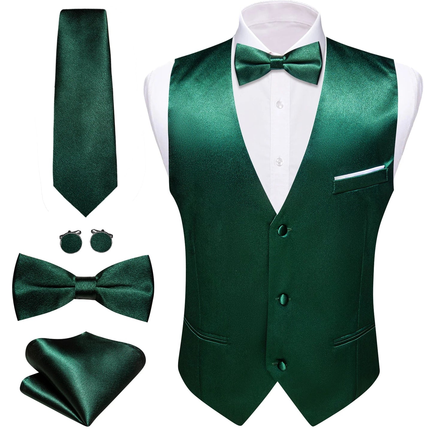 Elegant Vest for Men Pink Solid Satin Waistcoat Tie Bowtie Hanky Set Sleeveless Jacket Wedding Formal Male Gilet Suit Barry Wang
