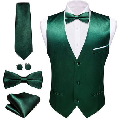 Elegant Silk Vest for Men Wedding Solid Gold Green Pink Purple Red Waistcoat Tie Bowtie Set Sleeveless Jacket Suit Barry Wang