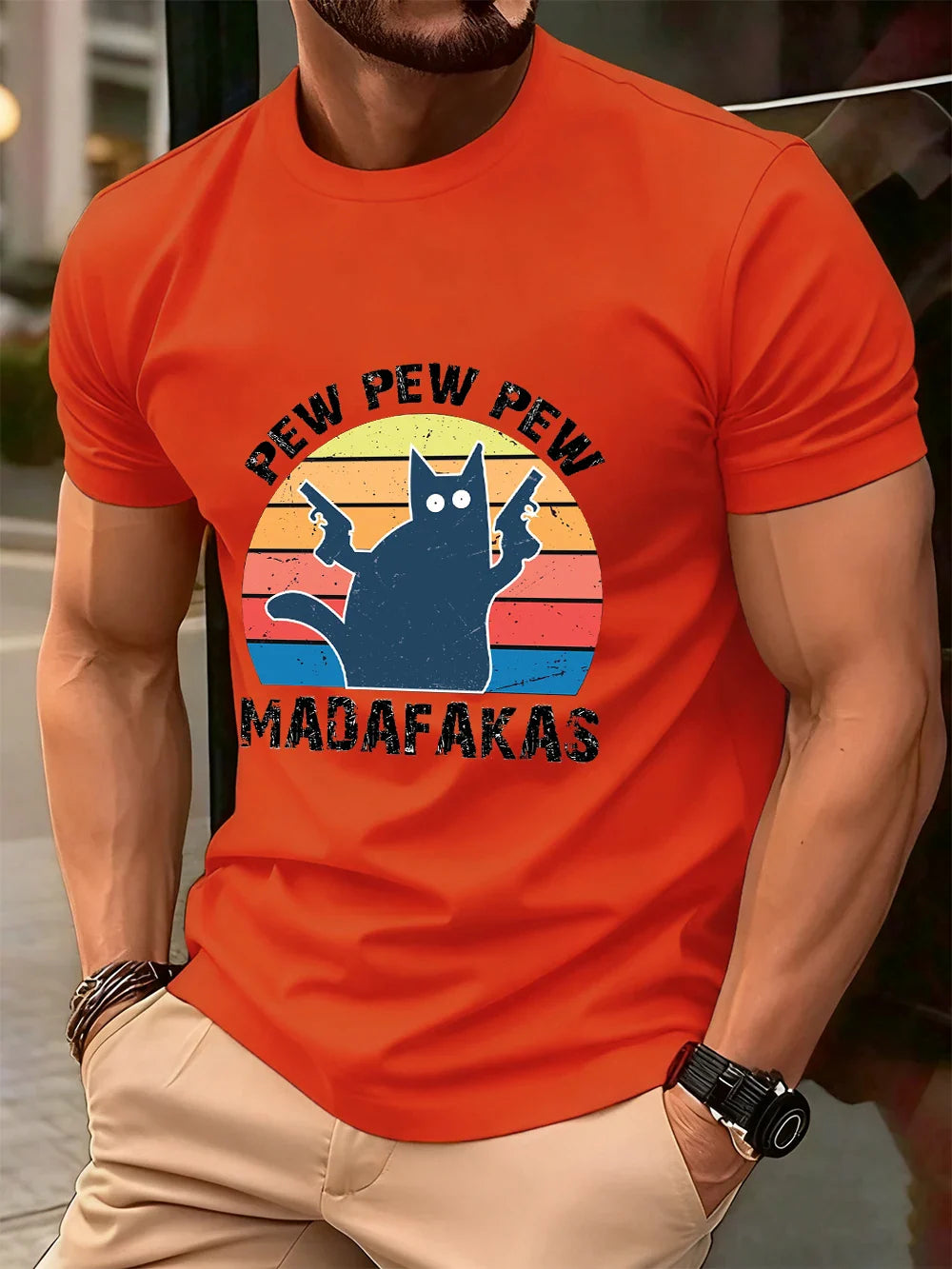 Pew Pew Pew Madafakas Prints Men'S T-Shirt Cotton Summer O-Neck Short Sleeve Tops Soft Oversized T Shirt Casual Mens Clothes