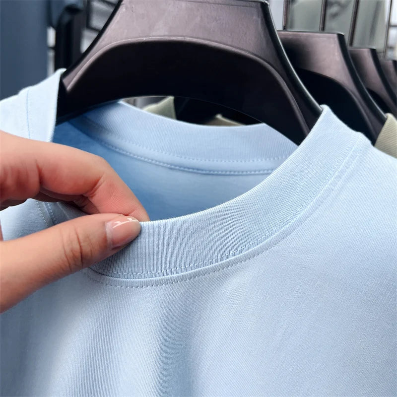 Xiaoma Embroidery Casual Pure Cotton Short Sleeved T-shirt for Young Men, Round Neck Solid Color T-shirt for Men