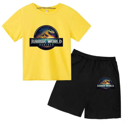 Jurassic World 4 Kids Summer Casual Breathable O-neck Tees+Pants 2pcs Sportsuits 2-13 Years Boys Girls Children Top Outfits Sets