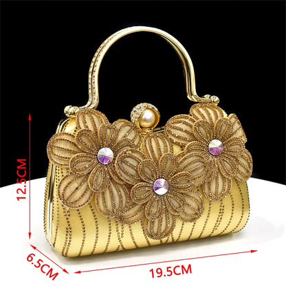 Party Shoes and Bag Ladies Heel Decoration Pure Elegant Flower Wedding Shoes and Bag Full Rhinestone Fashion Handbag