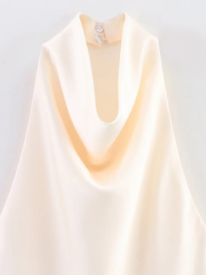 Spring Elegant Women Satin Halter Tops 2026 Summer Backless Off Shoulder Corset Vest Female Fashion Slim Crop Tank Top
