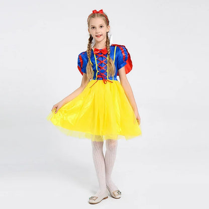 Snow White Princess Dress Up Kids Girls Halloween Costume With Cape Toddler Birthday Party Role Playing Children Apparel Clothes