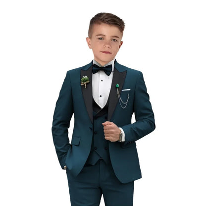 Velvet Peacked Lapel Boy's Suit Set Champagne 4-Pieces Kids Tuxedo Set Blazer Vest Pants Bow-tie For  Birthday Graduation