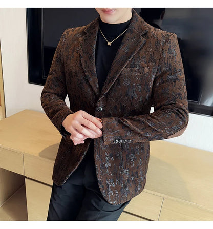 High Quality Plush Jacquard fashion Suit Jacket  Korean Version Slim Fit Business Retro Casual Social Wedding Suit Blazer 5XL-M