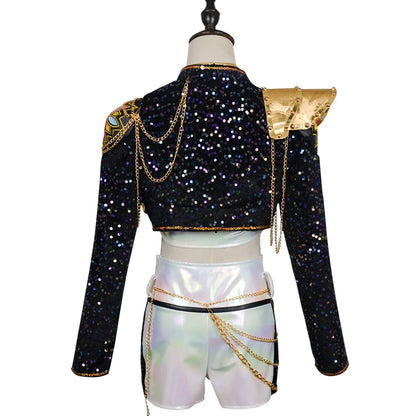 Hot Selling Korean Style Woman Suit Halloween Cosplay Hot Woman Show Costume Black Shiny Suit Halloween Birthday Party Costume