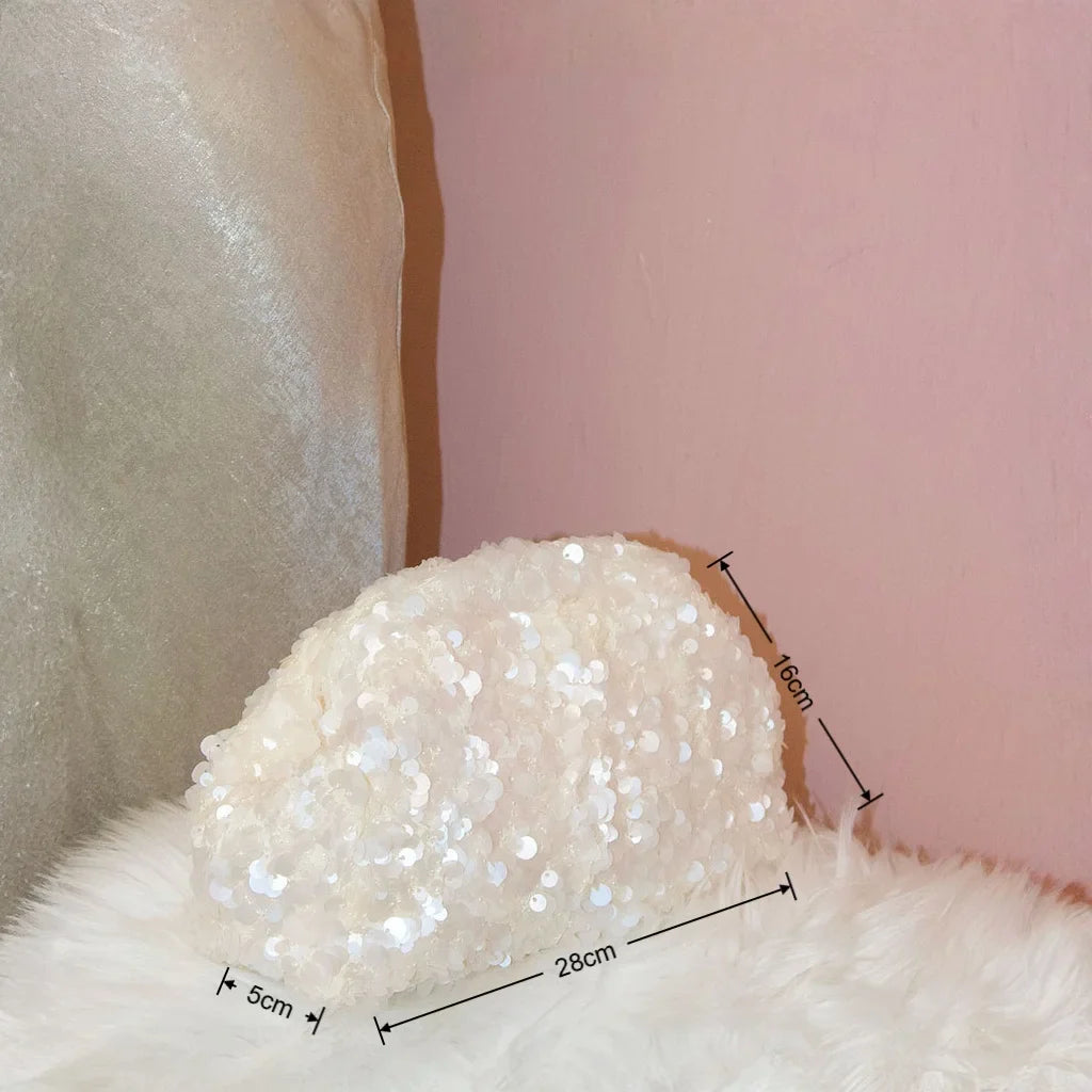 White Sequined Clutch Bag Versatile Beaded Chain Shoulder Bag Fashion High-end Bridal Party Handbag Trendy Clip Bag Evening Bag