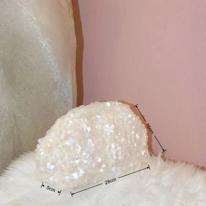 White Sequined Clutch Bag Versatile Beaded Chain Shoulder Bag Fashion High-end Bridal Party Handbag Trendy Clip Bag Evening Bag