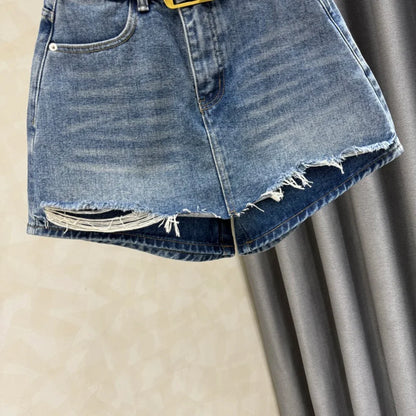High Waist Ripped Women's Denim Skort 2025 Summer New Fashion A-line High Waisted Skinny Hot Shorts Versatile Pant Skirt