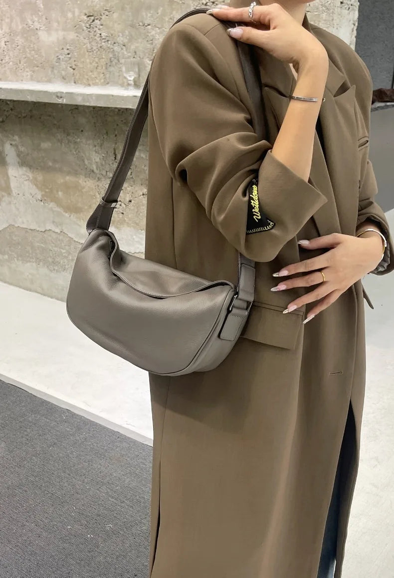 High Quality Genuine Leather Crossbody Luxury Handbag for Women, Large Capacity Shoulder Bag, Cowhide Retro Fashion Saddle Bag