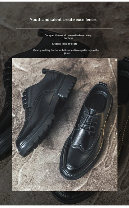 Big Size Men Height Increaseing Dress Brogue Shoes Gentleman Suit Elevator Shoes Oxford Invisible Heel 4/7/9CM Wedding Man Shoes