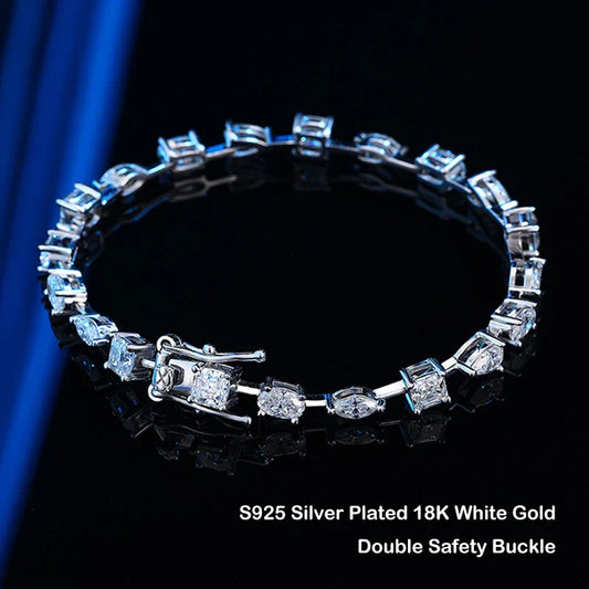 Bracelet de tennis en moissanite taille poire ovale marquise pour femme et homme, en argent 925, passe le test du diamant