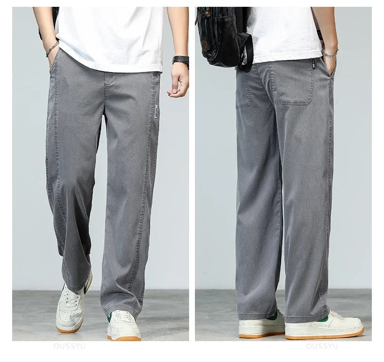 Summer Ultrathin High Quality Soft Lyocell Fabric Men's Jeans Loose Straight Denim Pants Design Casual Trousers Plus Size M-5XL
