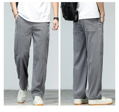 Summer Ultrathin High Quality Soft Lyocell Fabric Men's Jeans Loose Straight Denim Pants Design Casual Trousers Plus Size M-5XL