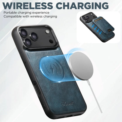 لجراب iPhone 17 Air/16E/15/14/12/13 Promax Plus اثنين في واحد، تغطية كاملة من مادة TPU مع حامل بطاقات وإدخال بطاقة مغناطيسية وجراب جلد