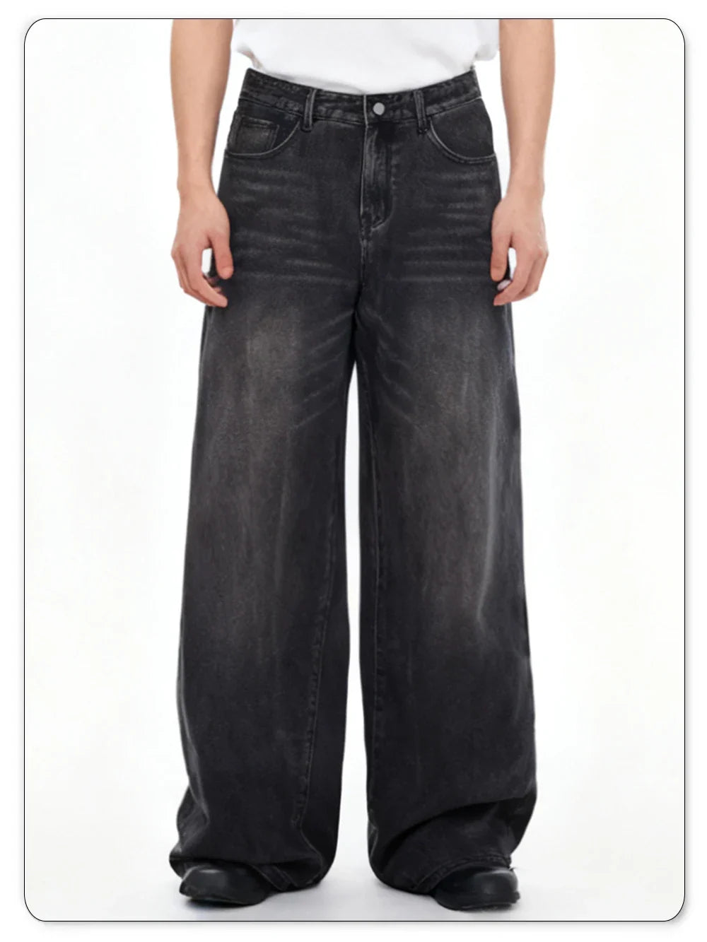 Four Season Men's Jeans Korean Version Student Casual Pant American Retro Gray Black Loose Wide Leg Jean Baggy Men's Denim Pants