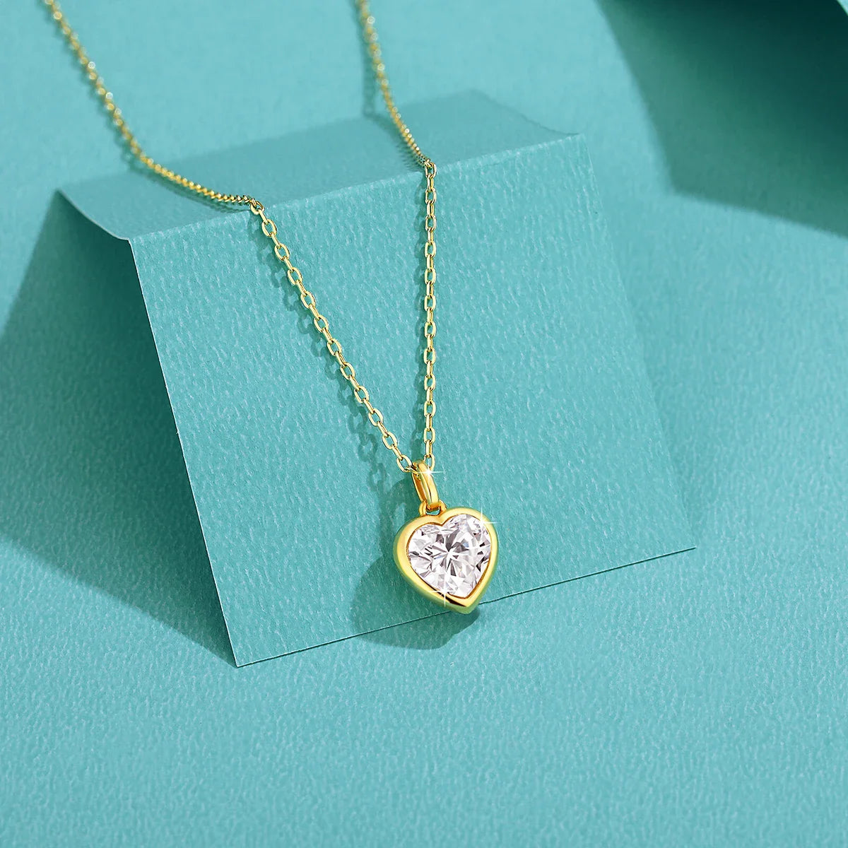 Simple Heart Cut Moissanite Pendant Necklace 14K Gold Women Eternity Love Anniversary Jewelry Wedding Gift 1/2 Carat