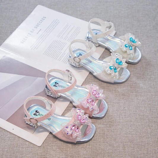 Kids'Casual Shoes Sandals PU Leather Crystal Fashion Summer Shoes For Girls Hook and Loop Anti-slip Pink White Shoes Size 26-36