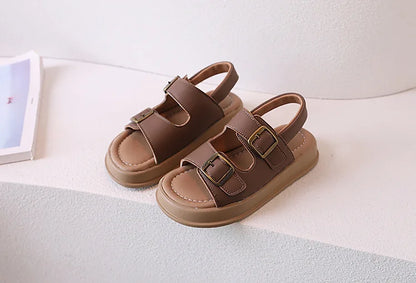 Classic Brown Boys Sandals Summer Sea Holiday Shoes Slides Slingback Soft Bottom Beige Girls Sandal Platform Sandals Kids H03243