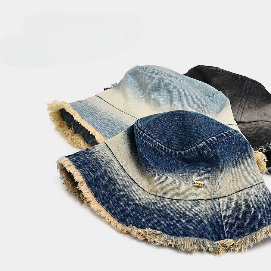 Fashion Washed Denim Bucket Hat for Women Men Summer Travel Outdoor Sunshade Sunscreen Hat Man Retro Bucket Hat