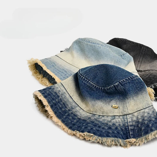 Fashion Washed Denim Bucket Hat for Women Men Summer Travel Outdoor Sunshade Sunscreen Hat Man Retro Bucket Hat