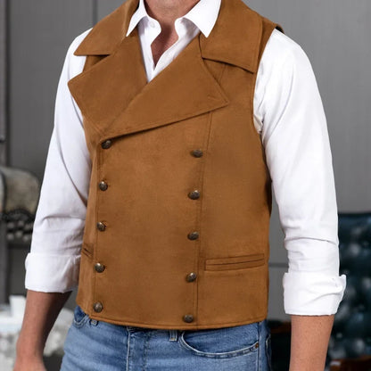 Men Vest Brown Double Button Frosted Velvet Waistcoat For Banquet Birthday Wedding Business Work Formal Set Men Suit Vest