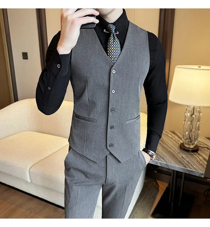 ( Vest + Pants) Men Luxury High Quality Business Suit Vest 2 pieces Formal Groom Wedding Dress Vest Set Fashion Club Clothing