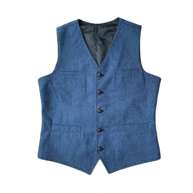 Mens Suit Vest Tweed Retro V Neck Wool Herringbone Waistcoat for Prom Single Breasted Males Dress Suit Vest Plus Size