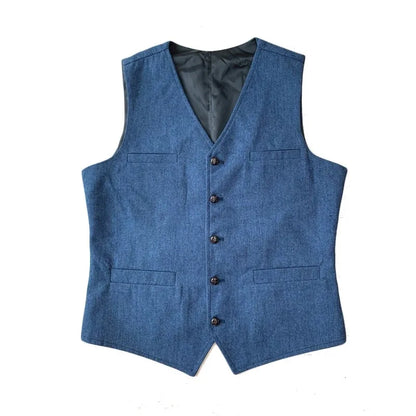 Mens Suit Vest Tweed Retro V Neck Wool Herringbone Waistcoat for Prom Single Breasted Males Dress Suit Vest Plus Size