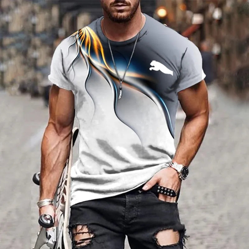 2024 Men's T-shirt gradient design printed casual short sleeved T-shirt outdoor street fashion men shirt plus size clothing ﻿