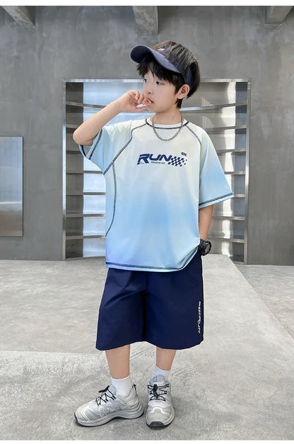 Kids Boy Summer Set Quick-drying T-shirt Shorts Clothing Set New Casual Child Sportswear 2 Pieces Outfit 5 6 7 8 9 10 11 12 14 Y
