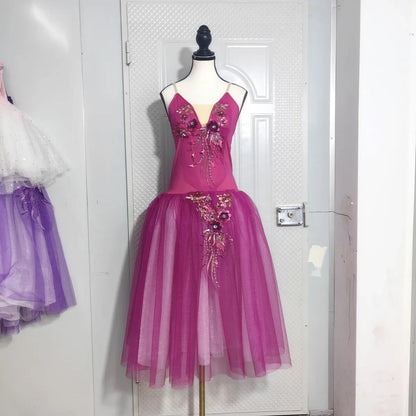 Long Ballet Tutu Skirts Blue 3d Flower Dress Performance Costumes Princess Dance Practice Romantic Dress