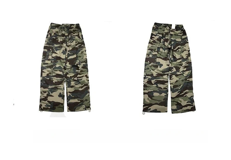 Vintage Camouflage Cargo Pants Men Tactical Multi Pocket Loose Fit Straight Leg Outdoor Casual High Quality Work Pants Trendy