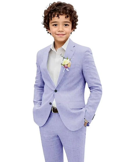 Summer Boys Linen Suit Set 2 Pieces Jacket Pants Beach Wedding Wear Notched Lapel Kids Handsome Tuxedo For Birthday Party 2-20T