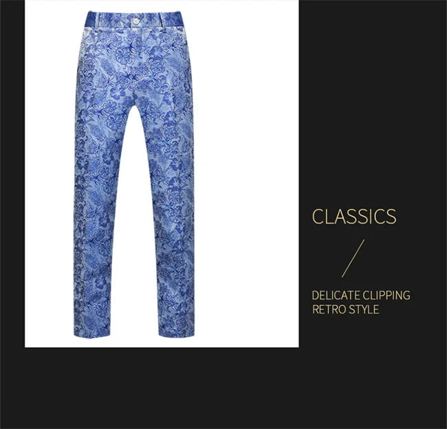 New Men Luxury Jacquard Suit Pants Fashion Wedding Party Groom Dress Trouser