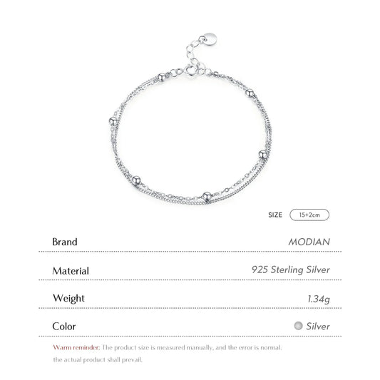 Bracelet Femme Tendance Simple en Argent Sterling 925 avec Double Chaîne de Perles pour Mariage