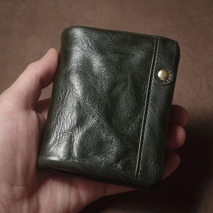 Retro Genuine Leather Short Wallet Men and Women Bifold Money Clip Credit Card Holder with Zipper Coin Pocket Small Purse