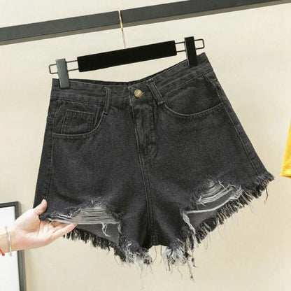 New Rough-edged Denim Shorts Women's Loose A-shaped Ripped Hot Pants High Waisted Shorts Womens Shorts Shorts Shorts for Women