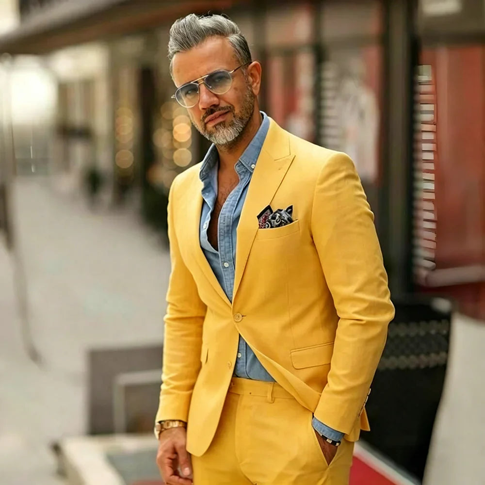 White Linen Prom Men Suits 2 Pieces Summer Suits for Men Slim Fit Groom Wedding Tuxedo Blazer Trousers Set mens suits suit men