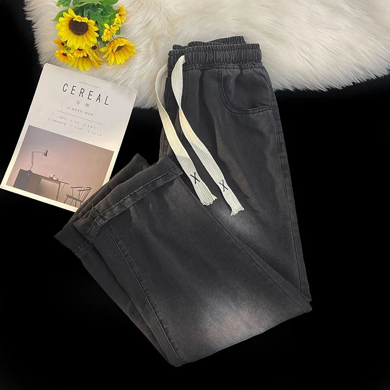 2026 New Spring Summer Men's Baggy Jeans Lyocell Fabric Wide Leg Pants Drawstring Trousers Male City Boy Plus Size S-4 5XL Y2K