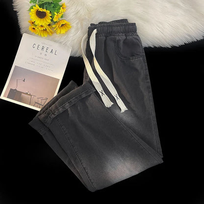 2026 New Spring Summer Men's Baggy Jeans Lyocell Fabric Wide Leg Pants Drawstring Trousers Male City Boy Plus Size S-4 5XL Y2K