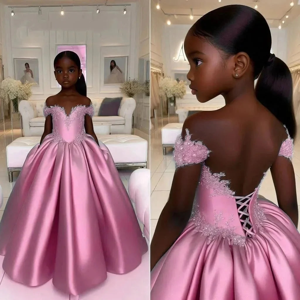 Custom Light Blue Lace Off Shoulder Flower Girl Dress First Christmas Dress Wedding Party Gown for Girls فساتين اطفال