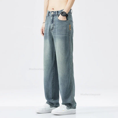 Stretch Jeans Men's 2024 New Lyocell Fabric High Quality Soft Loose Wide Pants Elastic Waist Casual Denim Trousers Streetwear