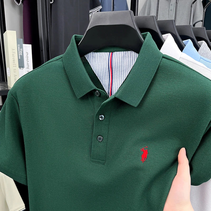 100% pure cotton short sleeved men's polo shirt summer fashion high-end brand pony embroidery golf top casual business T-shirt