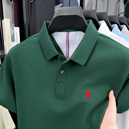 100% pure cotton short sleeved men's polo shirt summer fashion high-end brand pony embroidery golf top casual business T-shirt