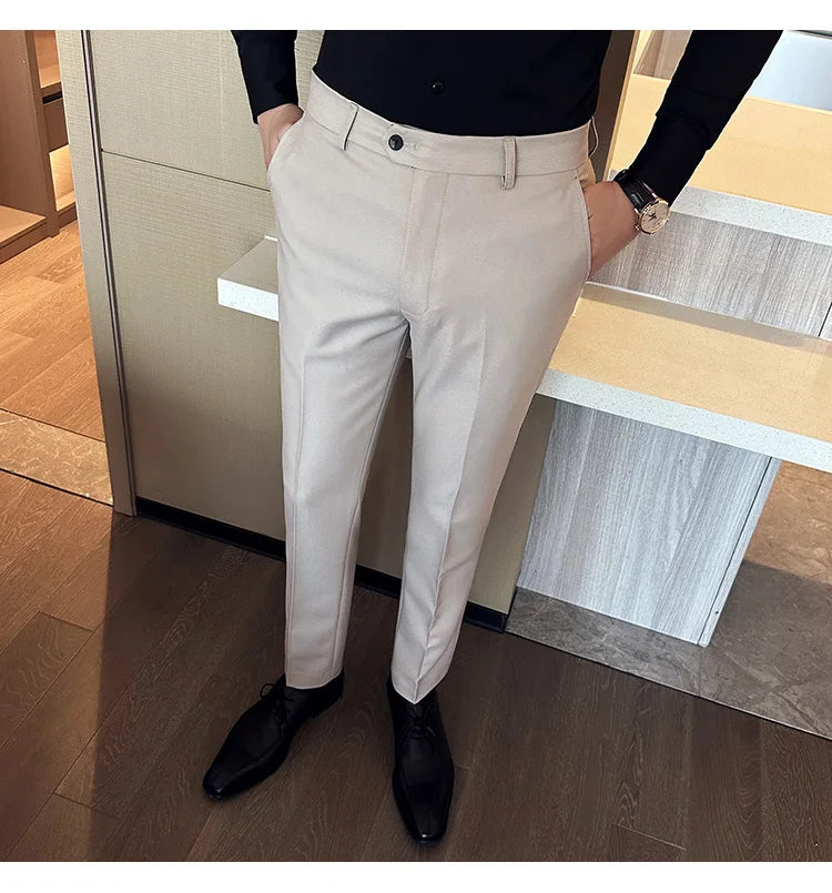 2024 Spring Autumn Fashion Business Casual Pants Men's Straight Leg Slim Fit Suit Pants Formal Office Social Wedding Dress Pants