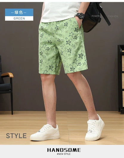Streetwear Star Print Shorts Men Hawaii Beach Casual Shorts Outdoor Cotton Sports Elastic Waist 6XL Oversized Baggy Half Pants