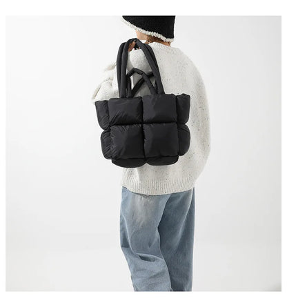 Fashion Soft Puffer Tote Bag Designer Quilted Women Shoulder Bags Nylon Padded Lady Handbags Down Cotton Warm Winter Shopper Bag