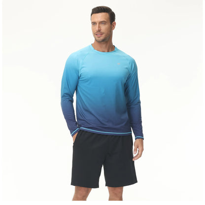 Summer Men's Long Sleeve T-Shirt UPF 50+ Rash Guard Gradient Shirt for Sport Fishing Hiking Workout Outdoor Pullover Shirt